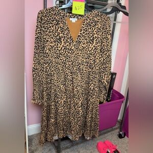 Plus Size Leopard Print V-Neck Tiered Maxi Dress - Tan & Black